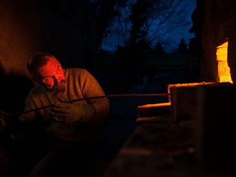 Potter Nic Collins firing his wood kiln